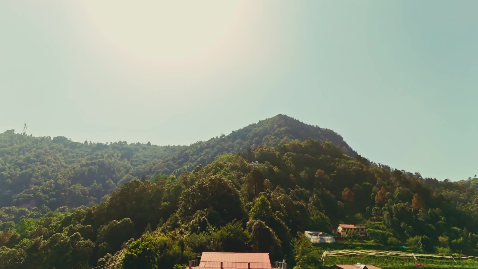 Aerial view of the forested Kumaon hills around Enchanted Hills, Mukteshwar
