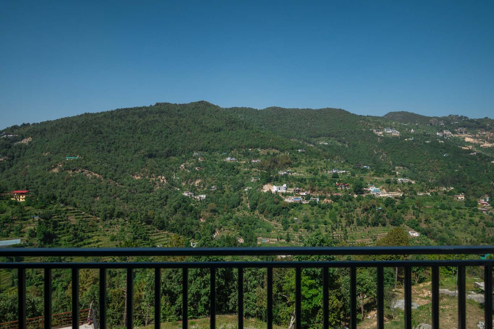 View of the Kumaon hills from the balcony at Enchanted Hills