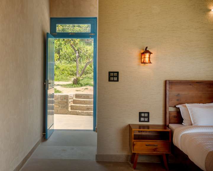 Door opening onto the orchard steps